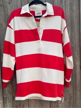 Aerie Red & White Striped Rugby Pullover XS Oversized NWT